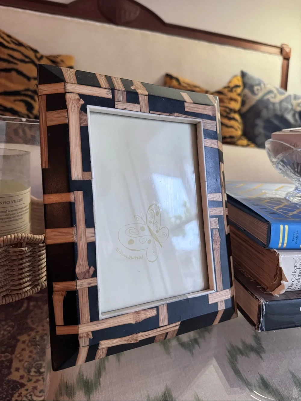 R&Y Augousti inlaid wood bamboo pattern picture frame vintage